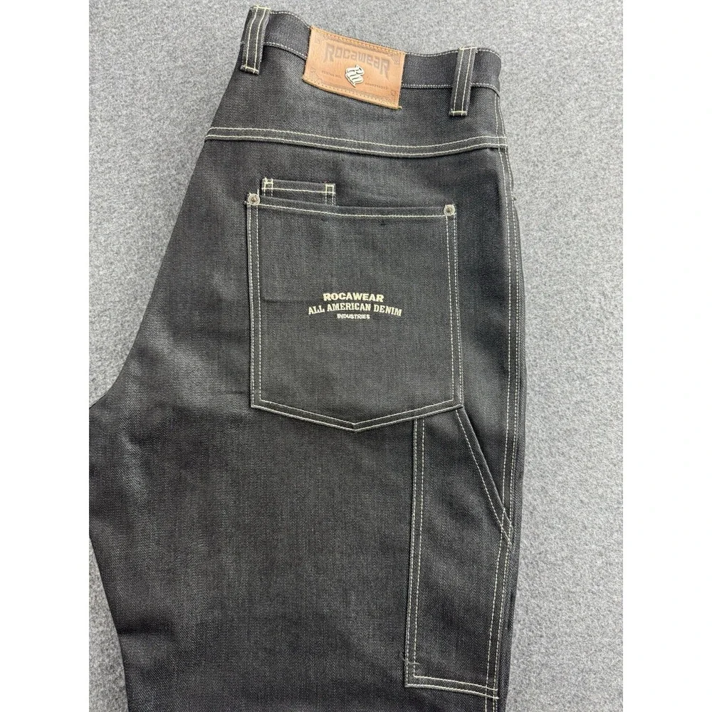 Vintage Rocawear Jeans Mens 38x34 Baggy Carpenter Deep‎ Black Hip Hop Skater Y2k